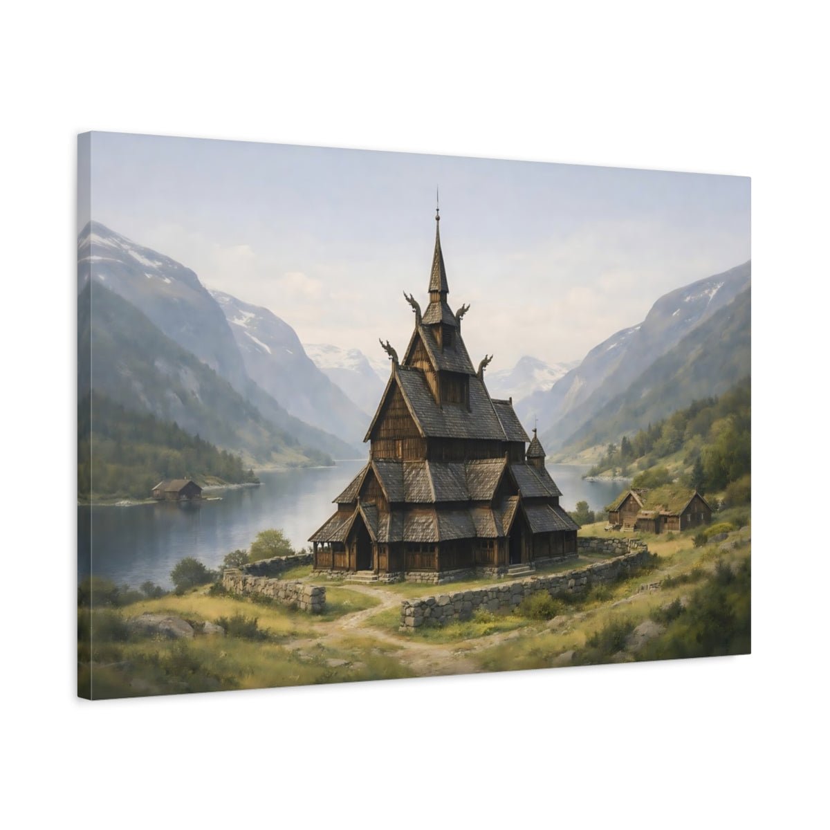 Nature Stave Church Norwegian Landscape - Canvas Wall Art Print - YesArtYes