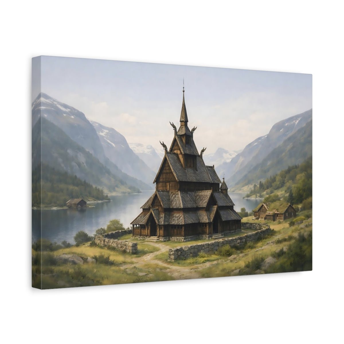 Nature Stave Church Norwegian Landscape - Canvas Wall Art Print - YesArtYes