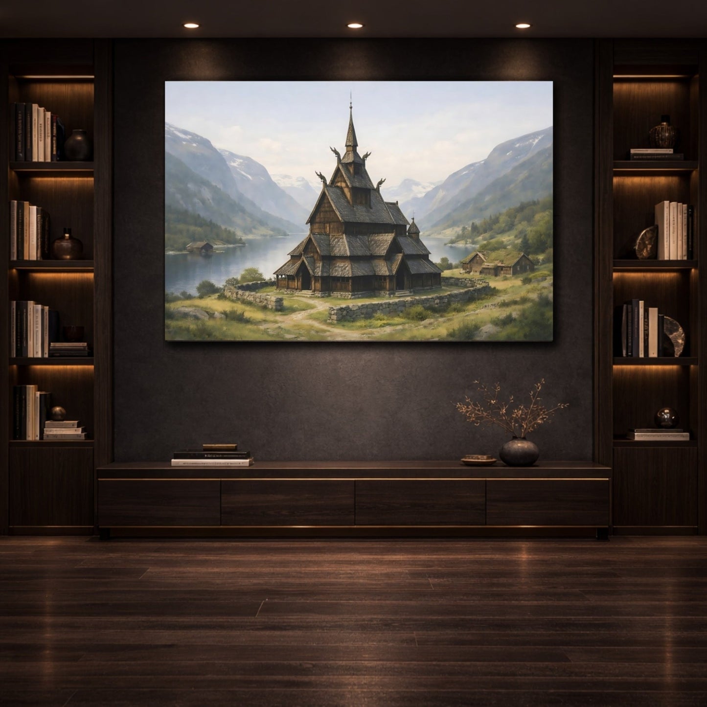 Nature Stave Church Norwegian Landscape - Canvas Wall Art Print - YesArtYes
