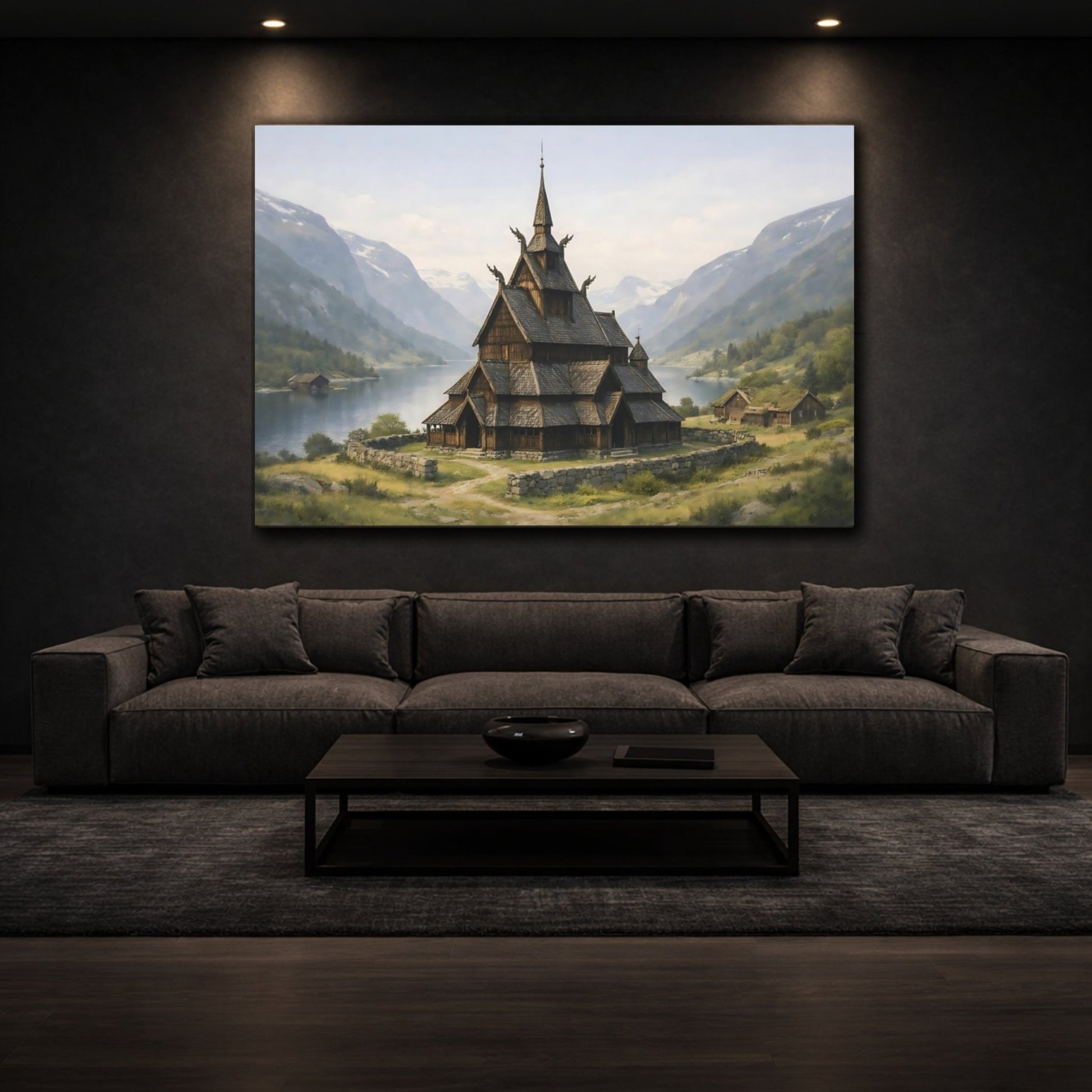 Nature Stave Church Norwegian Landscape - Canvas Wall Art Print - YesArtYes