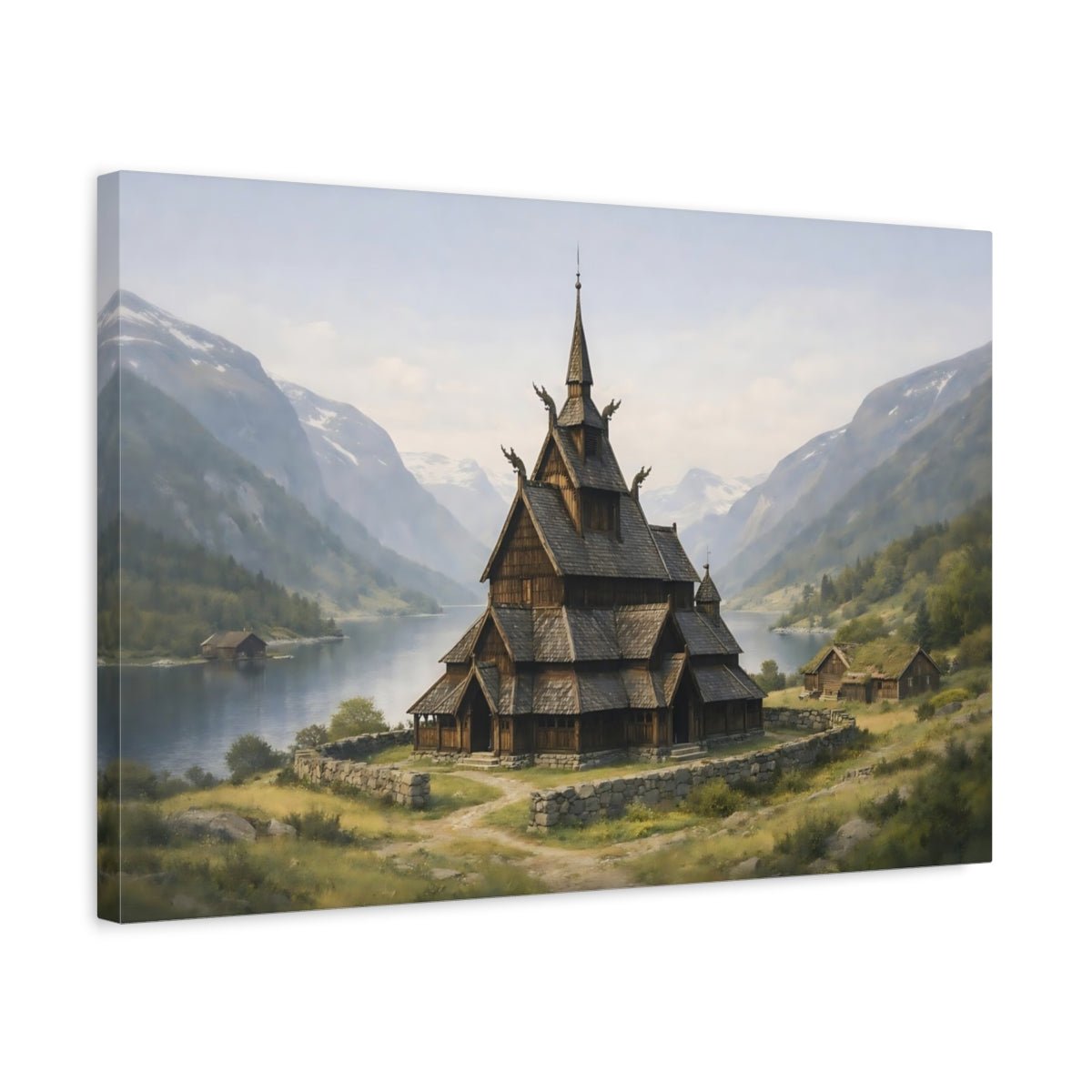 Nature Stave Church Norwegian Landscape - Canvas Wall Art Print - YesArtYes