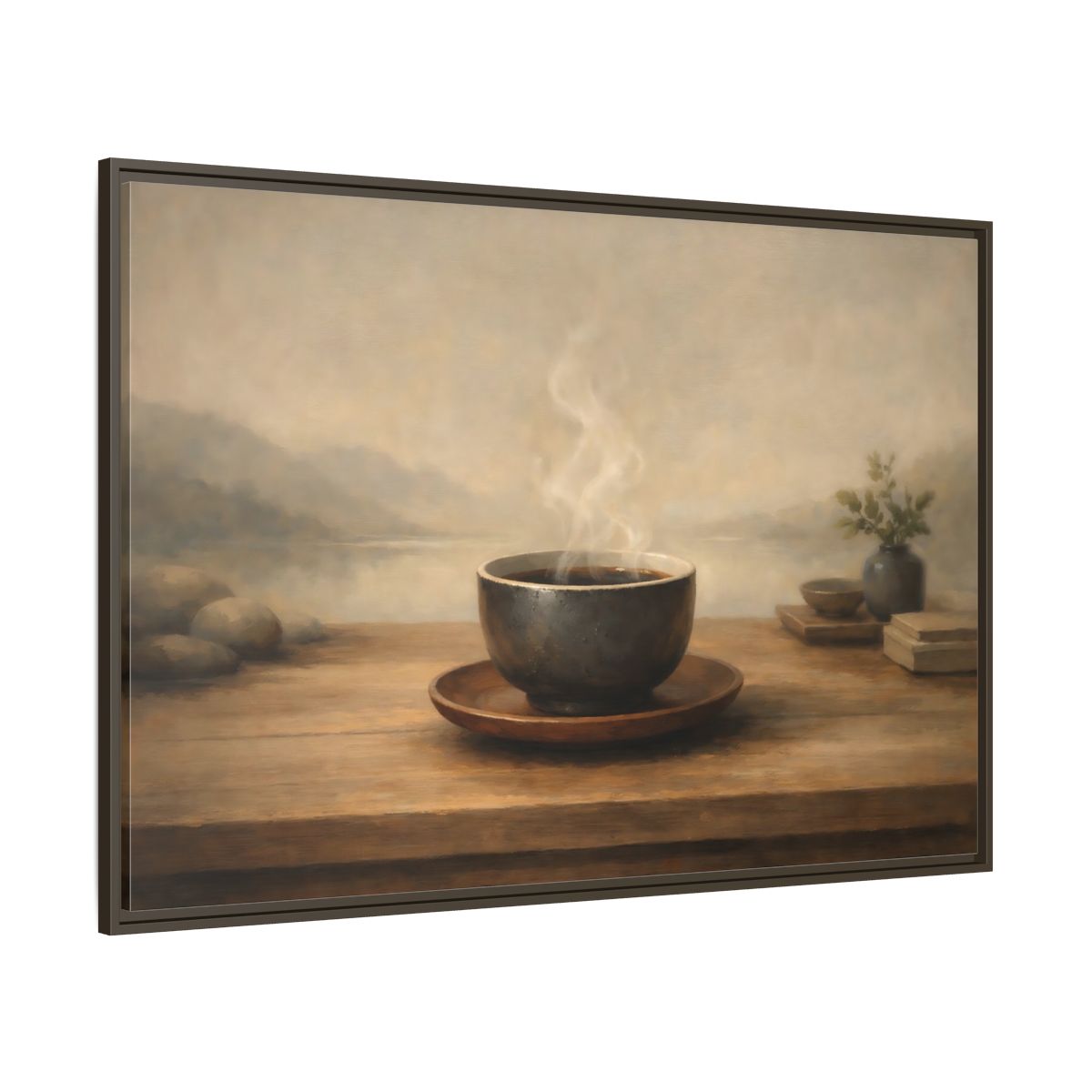 Main Mockup. Nature Steaming Cup Brown And Grey shown as stretched canvas wall art