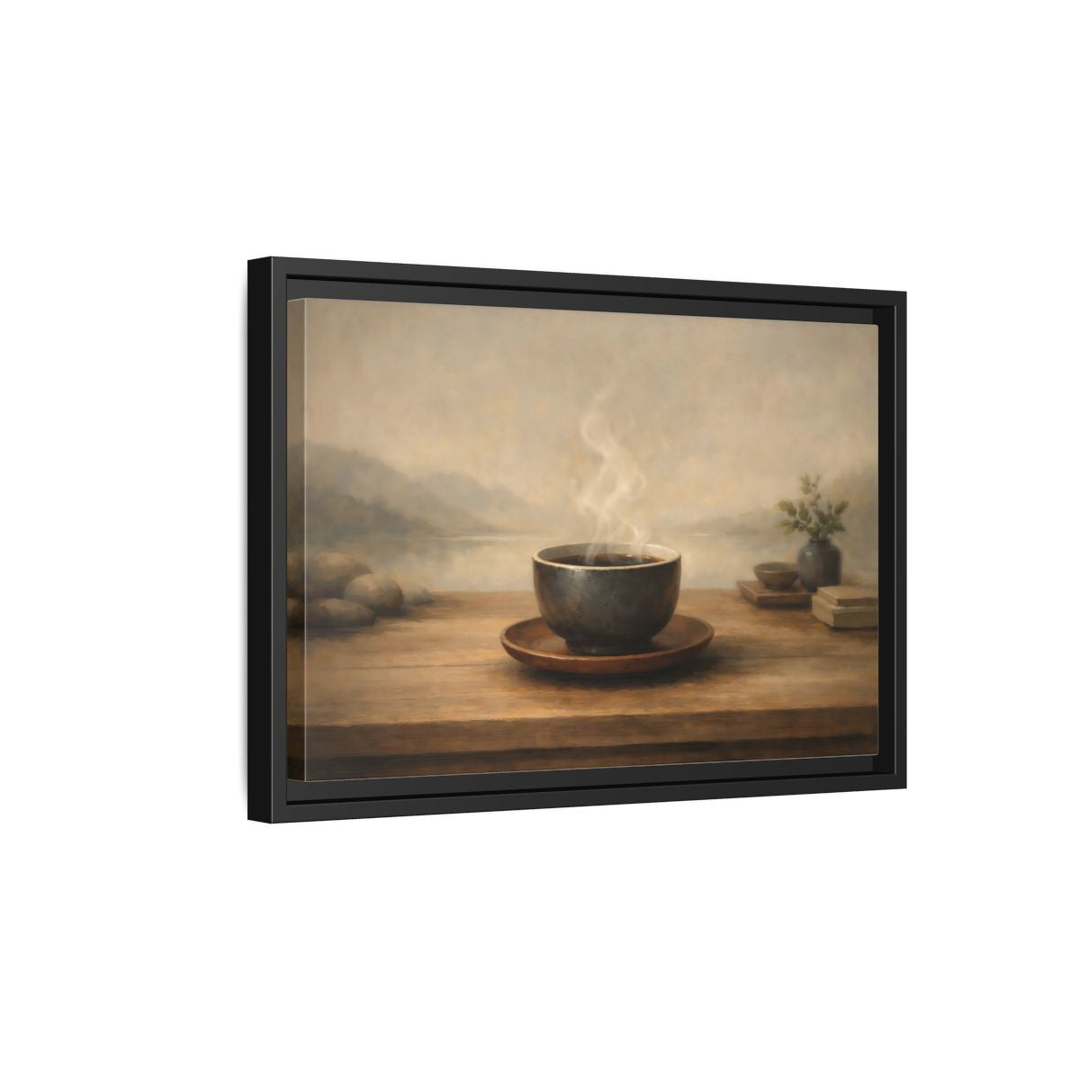 Side Mockup 6. Nature Steaming Cup Brown And Grey shown as stretched canvas wall art