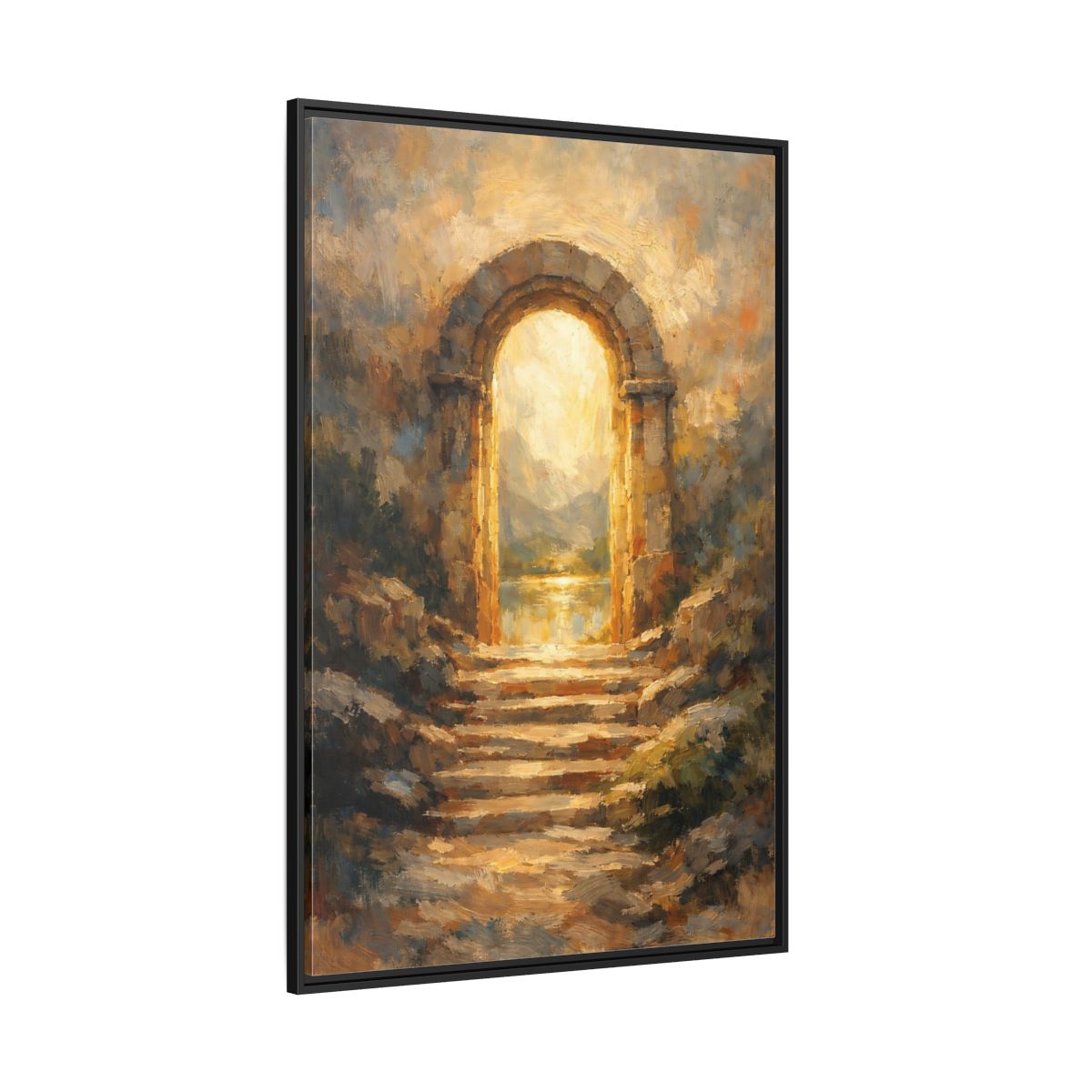 Main Mockup. Nature Stone Archway Golden Archway shown as stretched canvas wall art