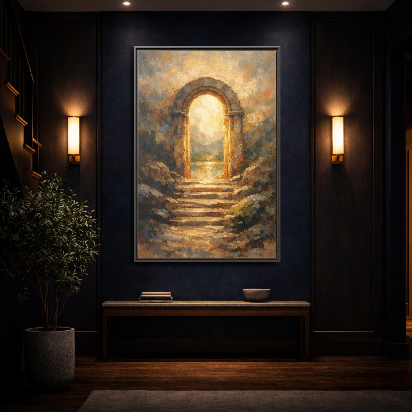Mockup 3. Nature Stone Archway Golden Archway shown as stretched canvas wall art