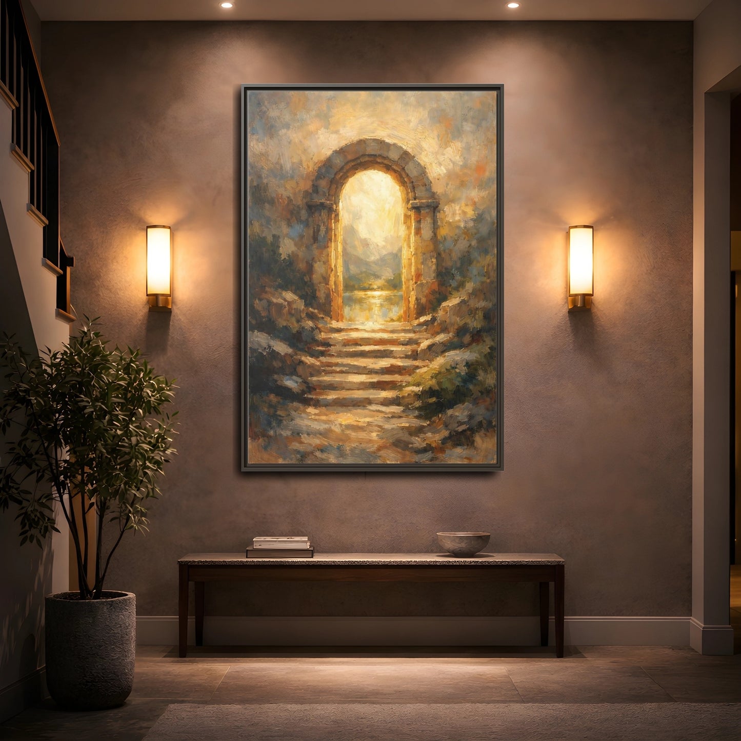 Mockup 4. Nature Stone Archway Golden Archway shown as stretched canvas wall art