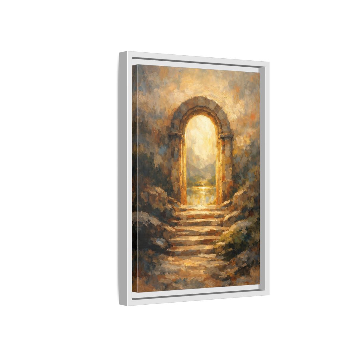 Side Mockup 4. Nature Stone Archway Golden Archway shown as stretched canvas wall art