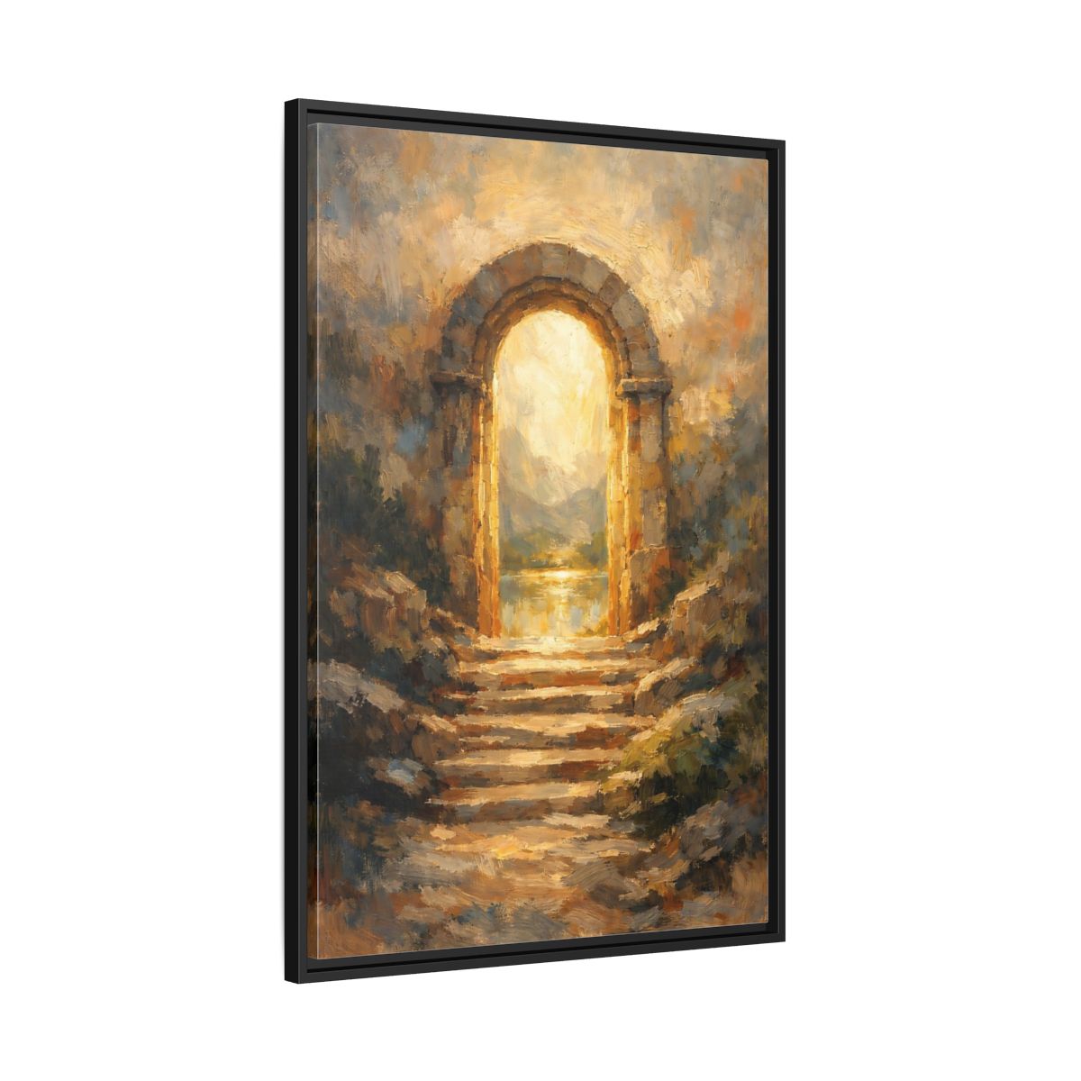 Side Mockup 13. Nature Stone Archway Golden Archway shown as stretched canvas wall art