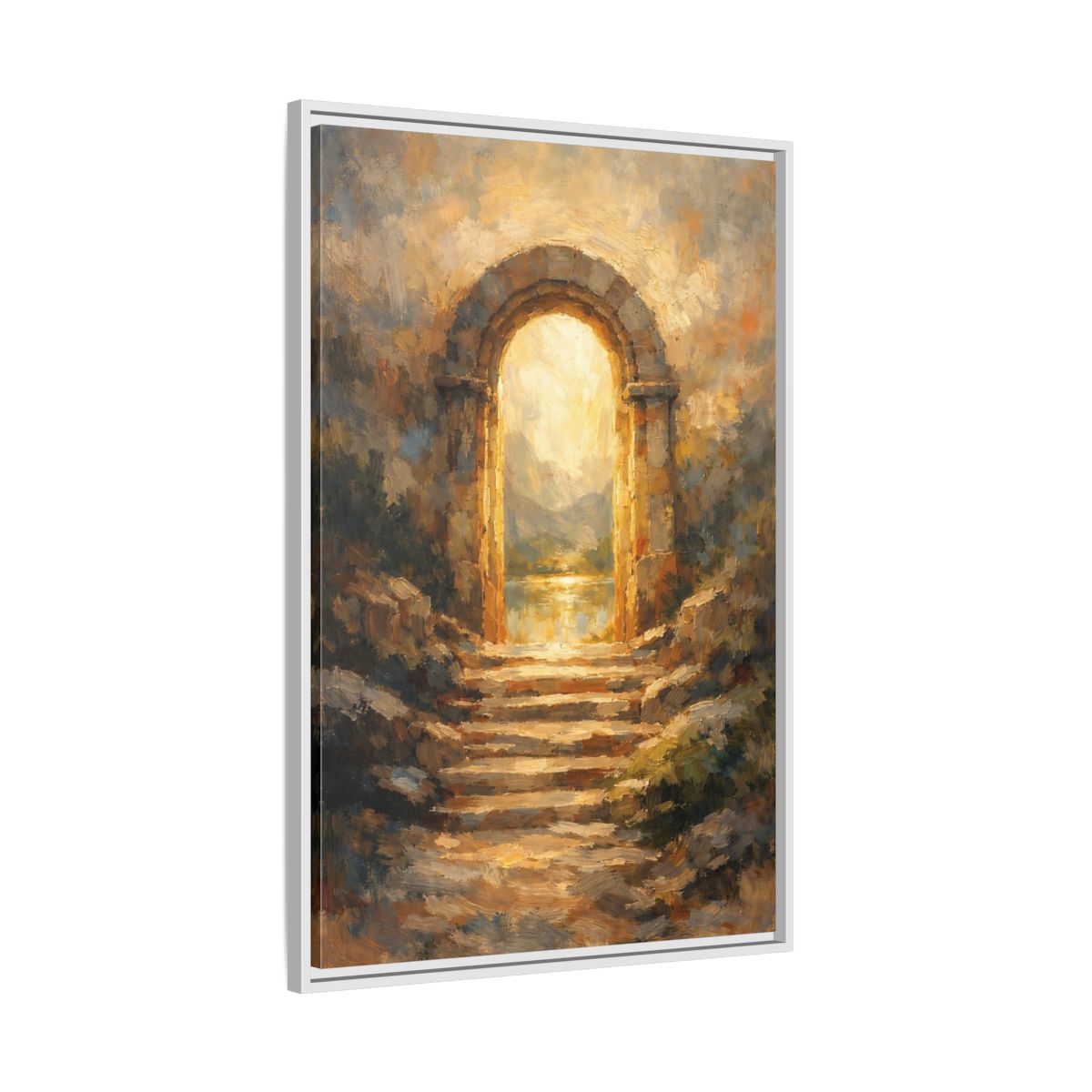 Side Mockup 9. Nature Stone Archway Golden Archway shown as stretched canvas wall art
