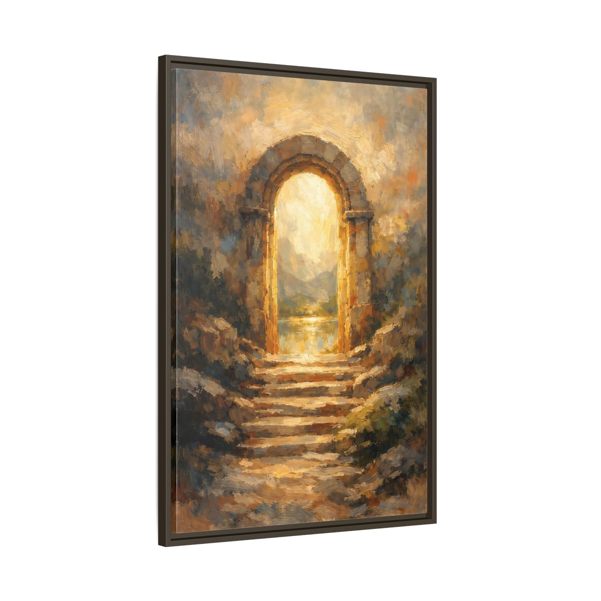 Side Mockup 10. Nature Stone Archway Golden Archway shown as stretched canvas wall art