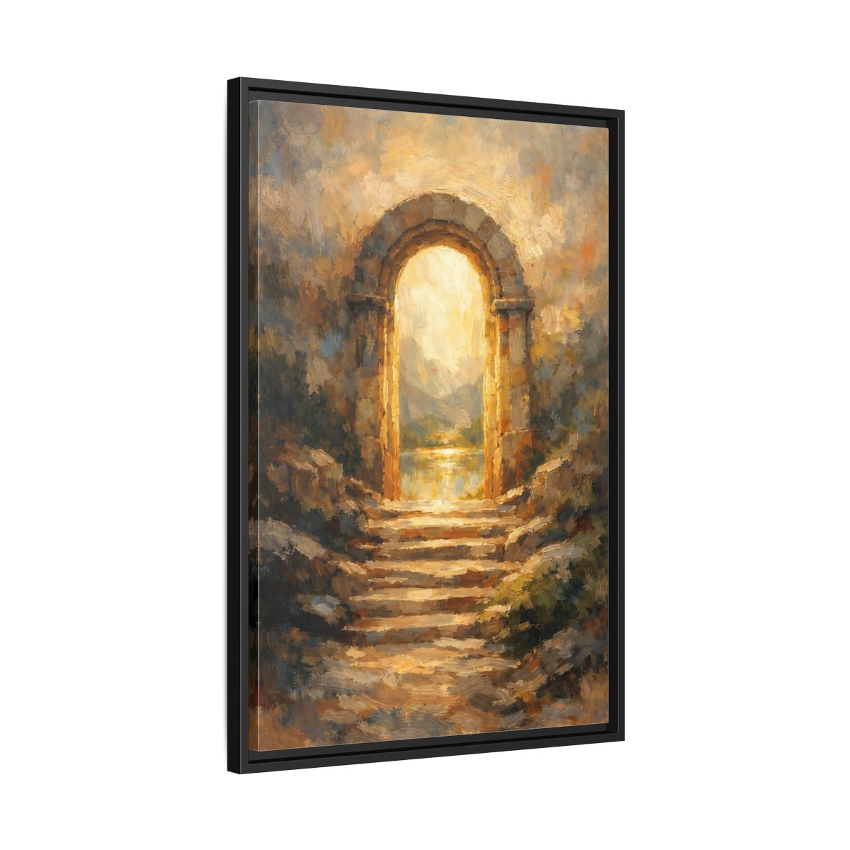 Side Mockup 14. Nature Stone Archway Golden Archway shown as stretched canvas wall art