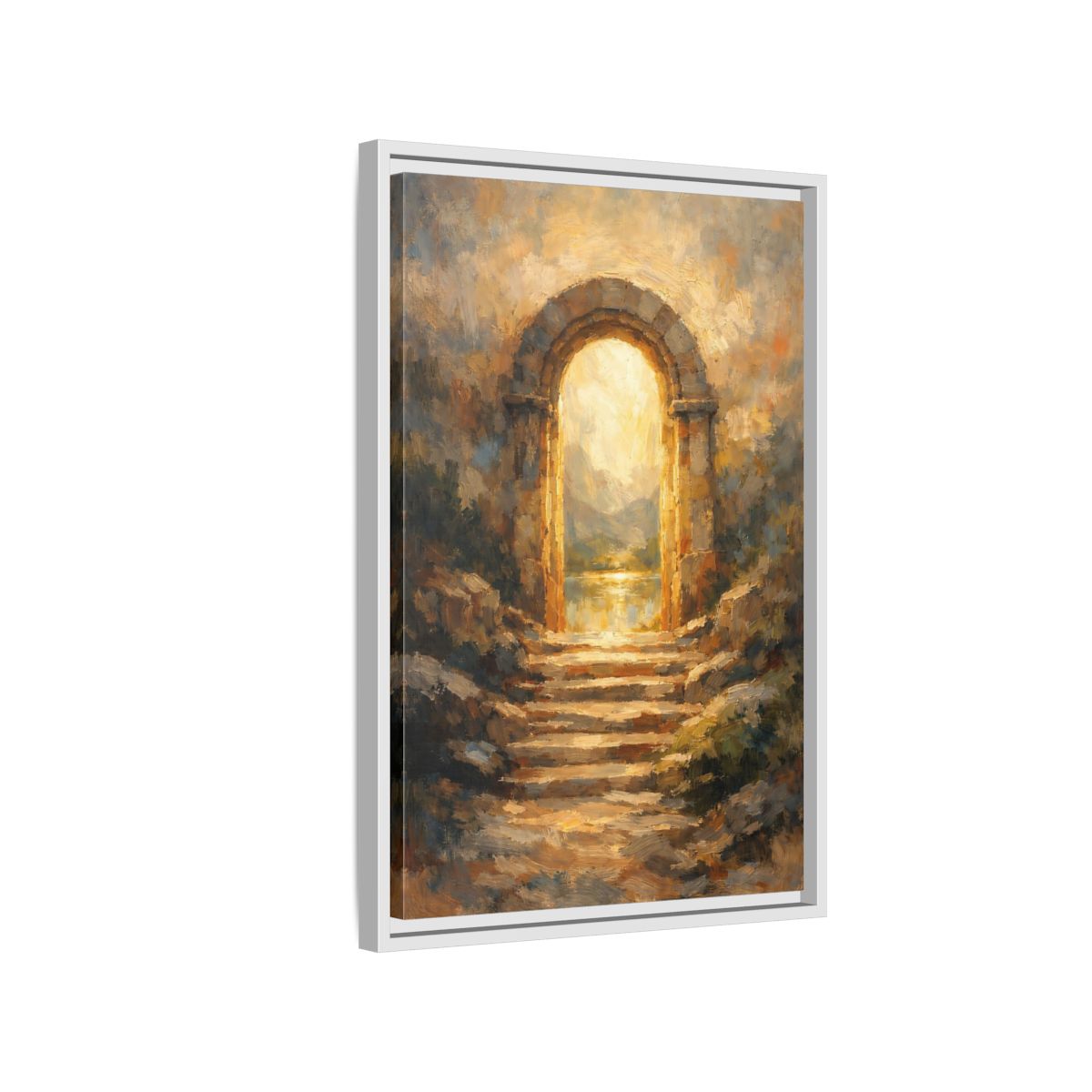 Side Mockup 1. Nature Stone Archway Golden Archway shown as stretched canvas wall art