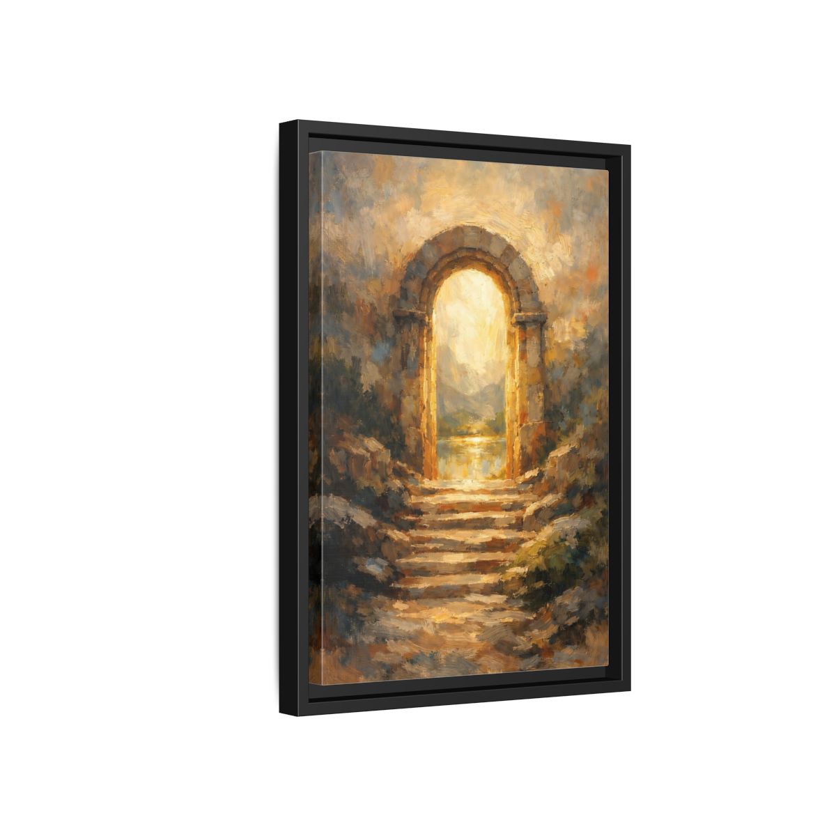 Side Mockup 6. Nature Stone Archway Golden Archway shown as stretched canvas wall art