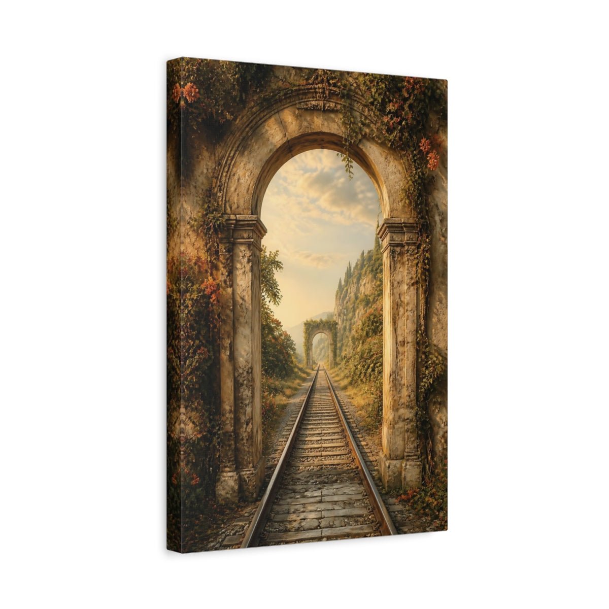 Nature Stone Archway Golden Overgrown Arch Canvas Wall Art Print – Fantasy Living Room, Above Fireplace - YesArtYes