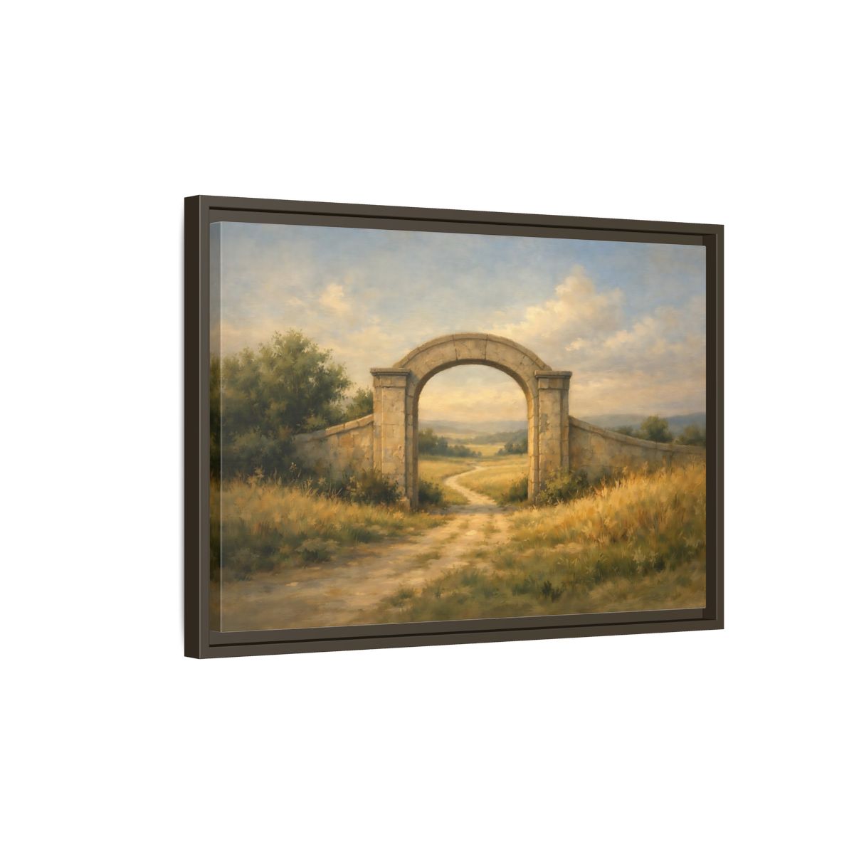 Side Mockup 2. Nature Stone Archway Warm Landscape Archway shown as stretched canvas wall art