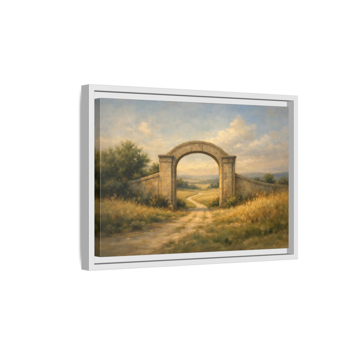 Side Mockup 4. Nature Stone Archway Warm Landscape Archway shown as stretched canvas wall art