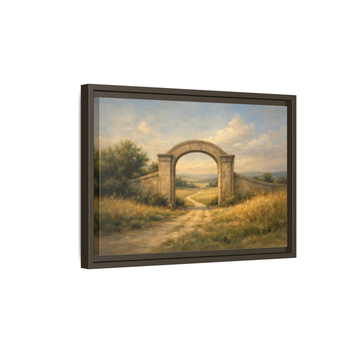Side Mockup 5. Nature Stone Archway Warm Landscape Archway shown as stretched canvas wall art