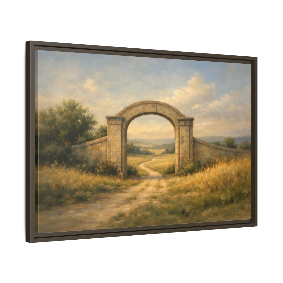 Side Mockup 11. Nature Stone Archway Warm Landscape Archway shown as stretched canvas wall art