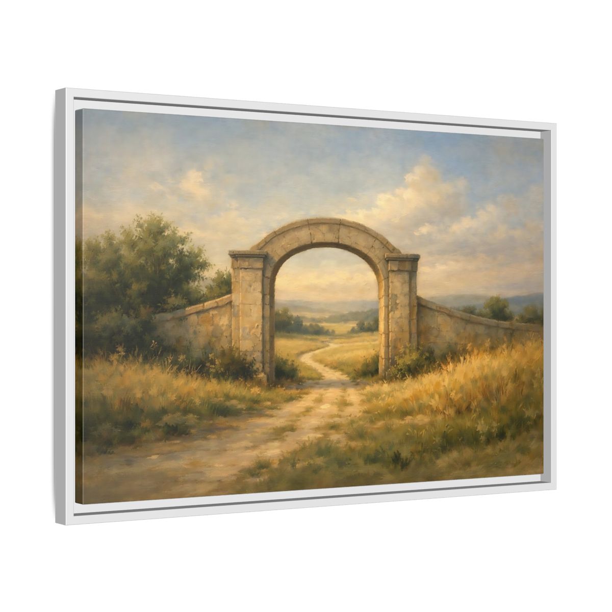 Side Mockup 10. Nature Stone Archway Warm Landscape Archway shown as stretched canvas wall art