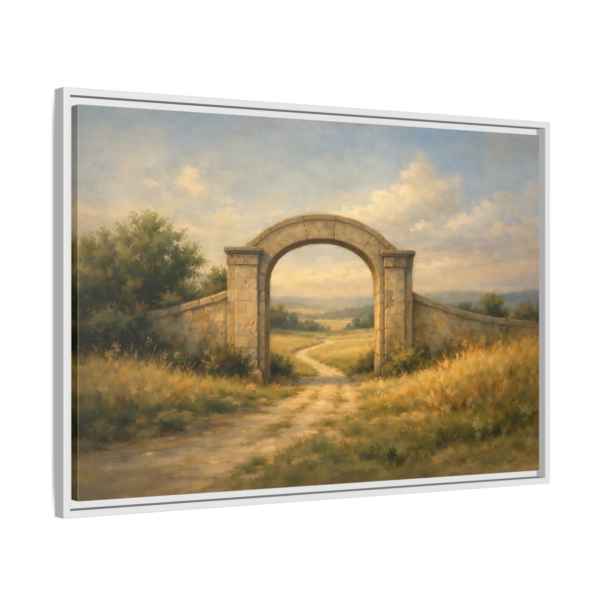 Side Mockup 8. Nature Stone Archway Warm Landscape Archway shown as stretched canvas wall art