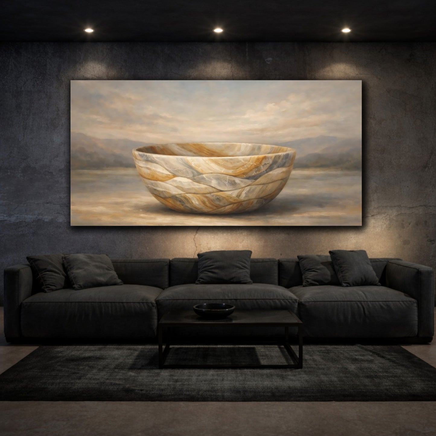 Mockup 2. Nature Stone Bowl Earthy Stone Bowl shown as stretched canvas wall art