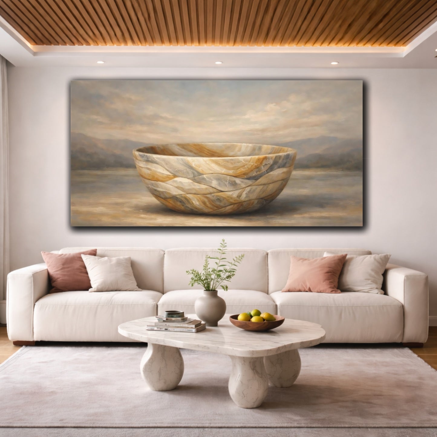Mockup 3. Nature Stone Bowl Earthy Stone Bowl shown as stretched canvas wall art
