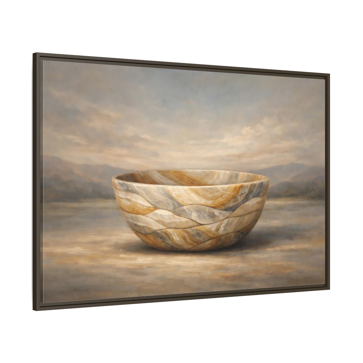 Main Mockup. Nature Stone Bowl Earthy Tones Landscape shown as stretched canvas wall art