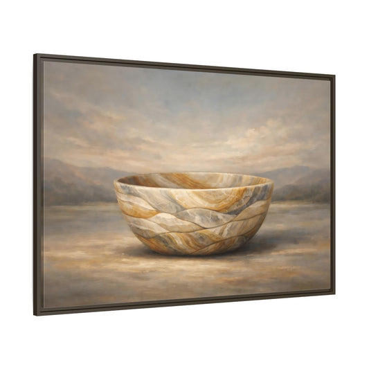 Main Mockup. Nature Stone Bowl Earthy Tones Landscape shown as stretched canvas wall art