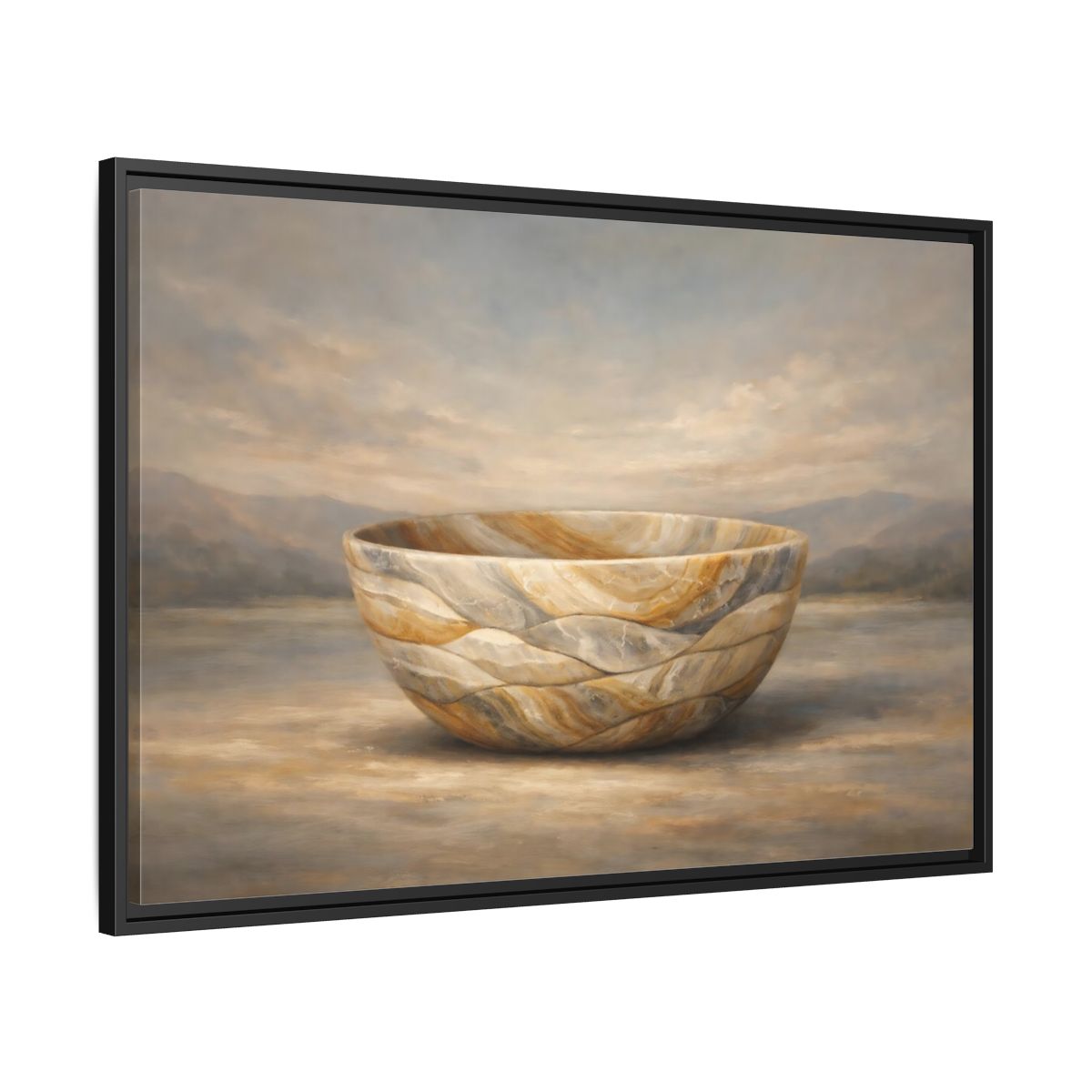 Side Mockup 13. Nature Stone Bowl Earthy Tones Landscape shown as stretched canvas wall art