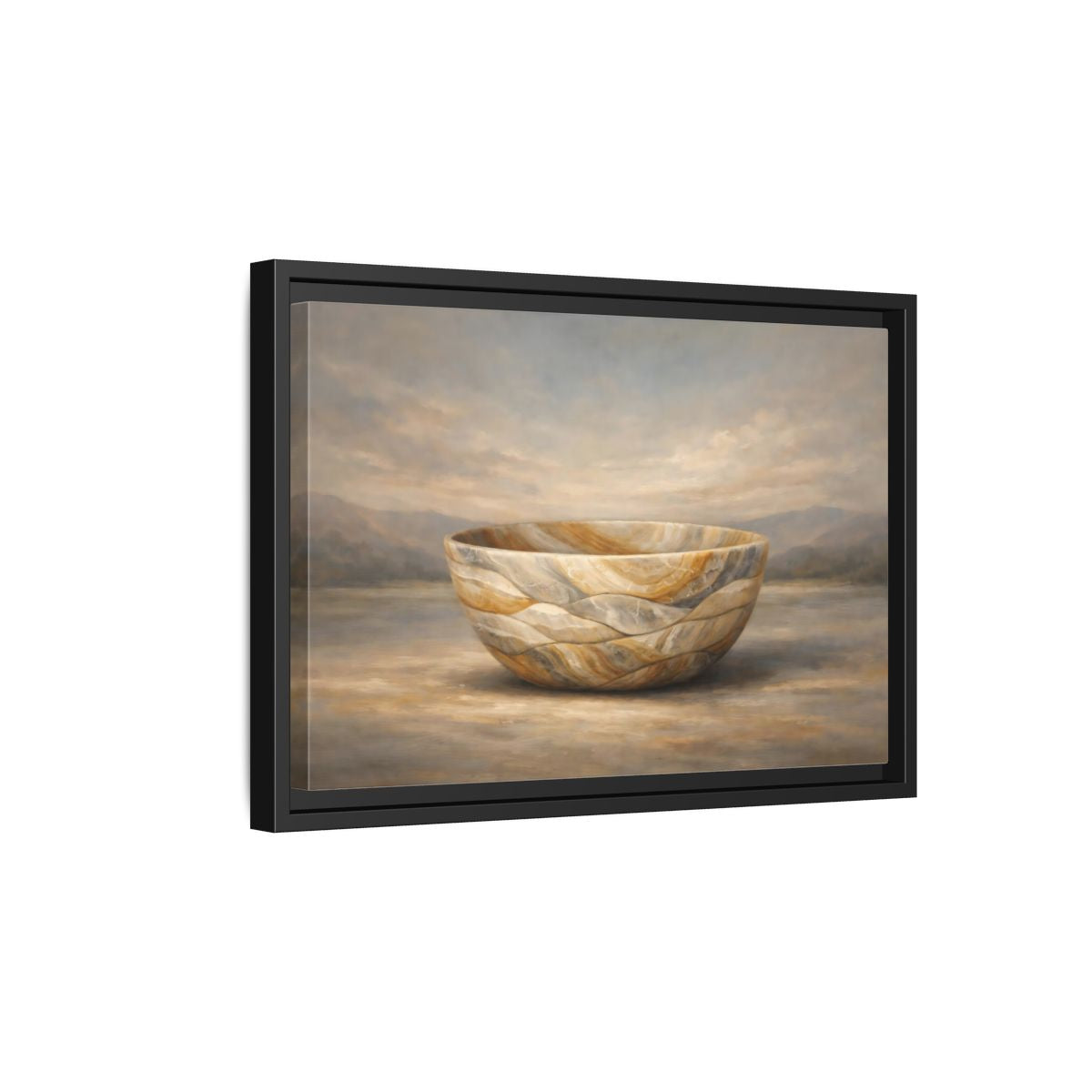 Side Mockup 6. Nature Stone Bowl Earthy Tones Landscape shown as stretched canvas wall art
