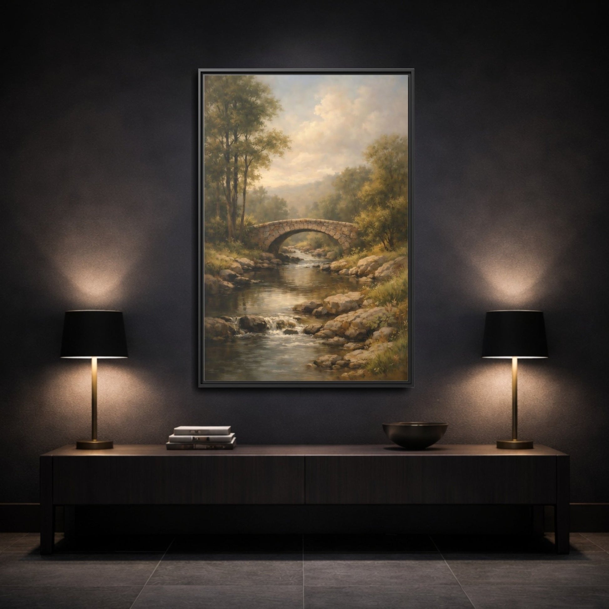 Nature Stone Bridge Earthy - Framed Canvas Wall Art Print - YesArtYes