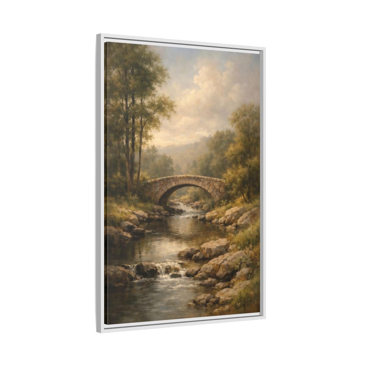 Nature Stone Bridge Earthy - Framed Canvas Wall Art Print - YesArtYes