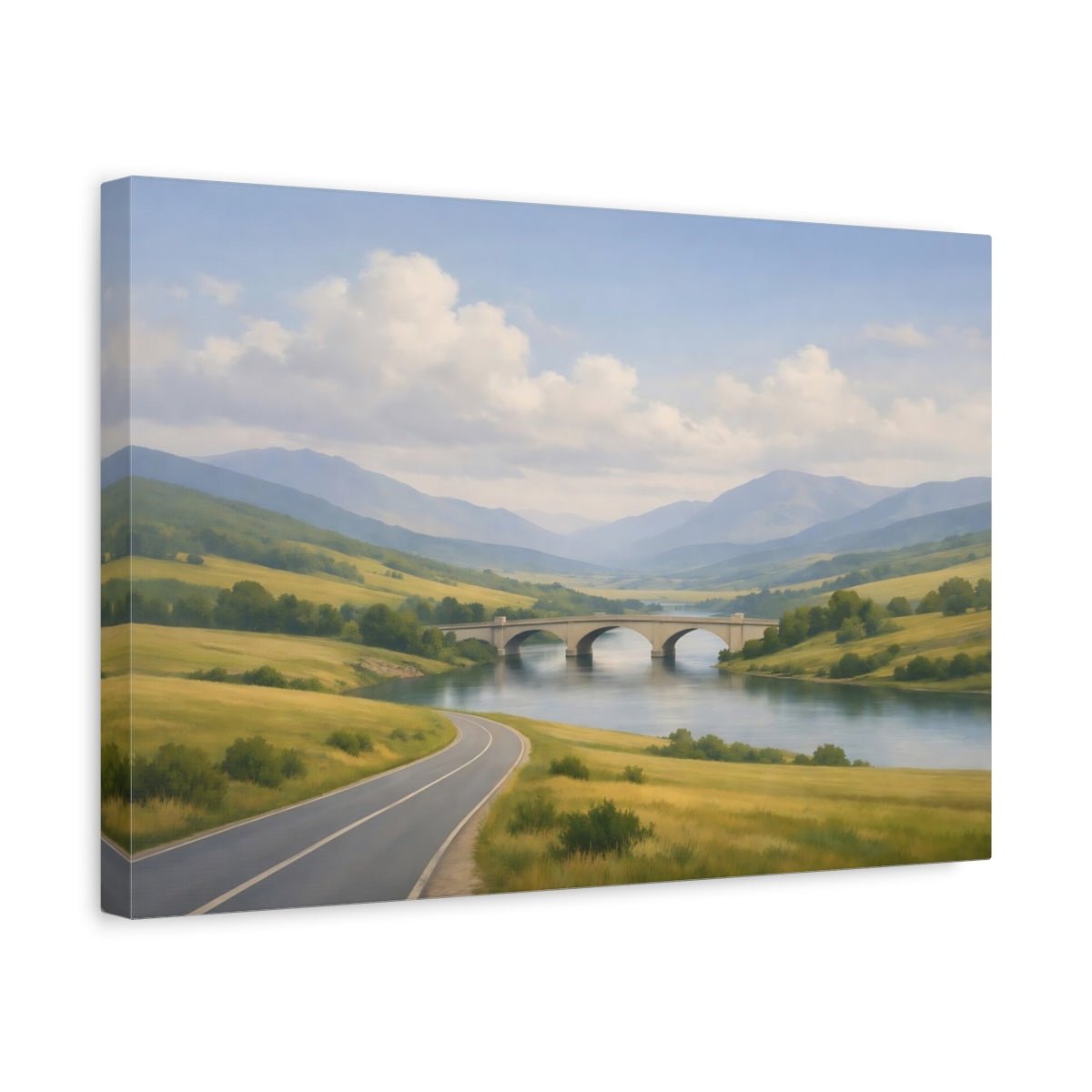 Nature Stone Bridge Green Blue Landscape - Canvas Wall Art Print - YesArtYes
