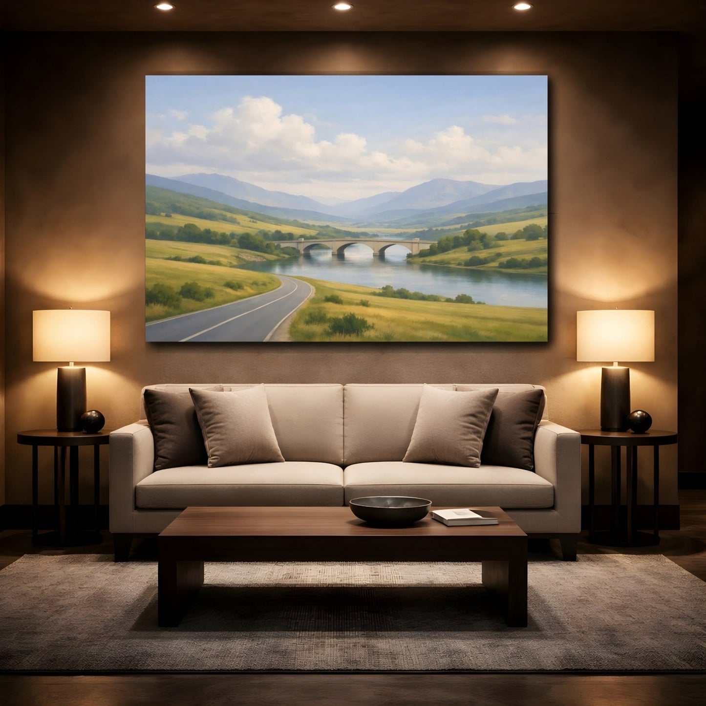 Nature Stone Bridge Green Blue Landscape - Canvas Wall Art Print - YesArtYes