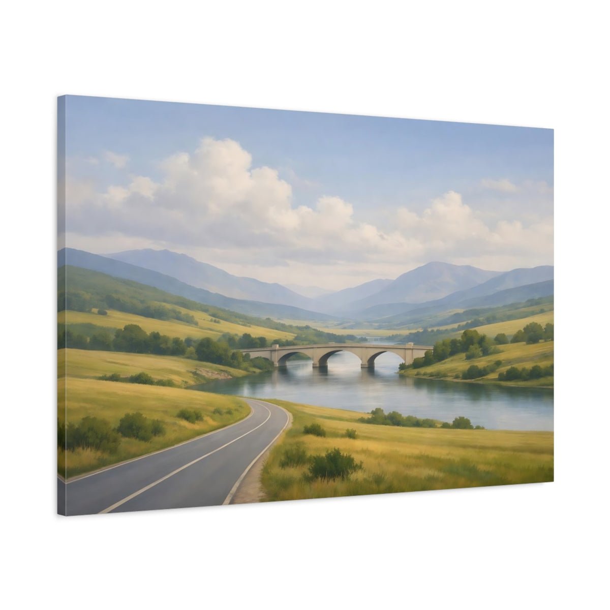 Nature Stone Bridge Green Blue Landscape - Canvas Wall Art Print - YesArtYes