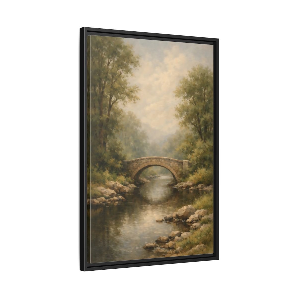 Nature Stone Bridge Misty - Framed Canvas Wall Art Print - YesArtYes