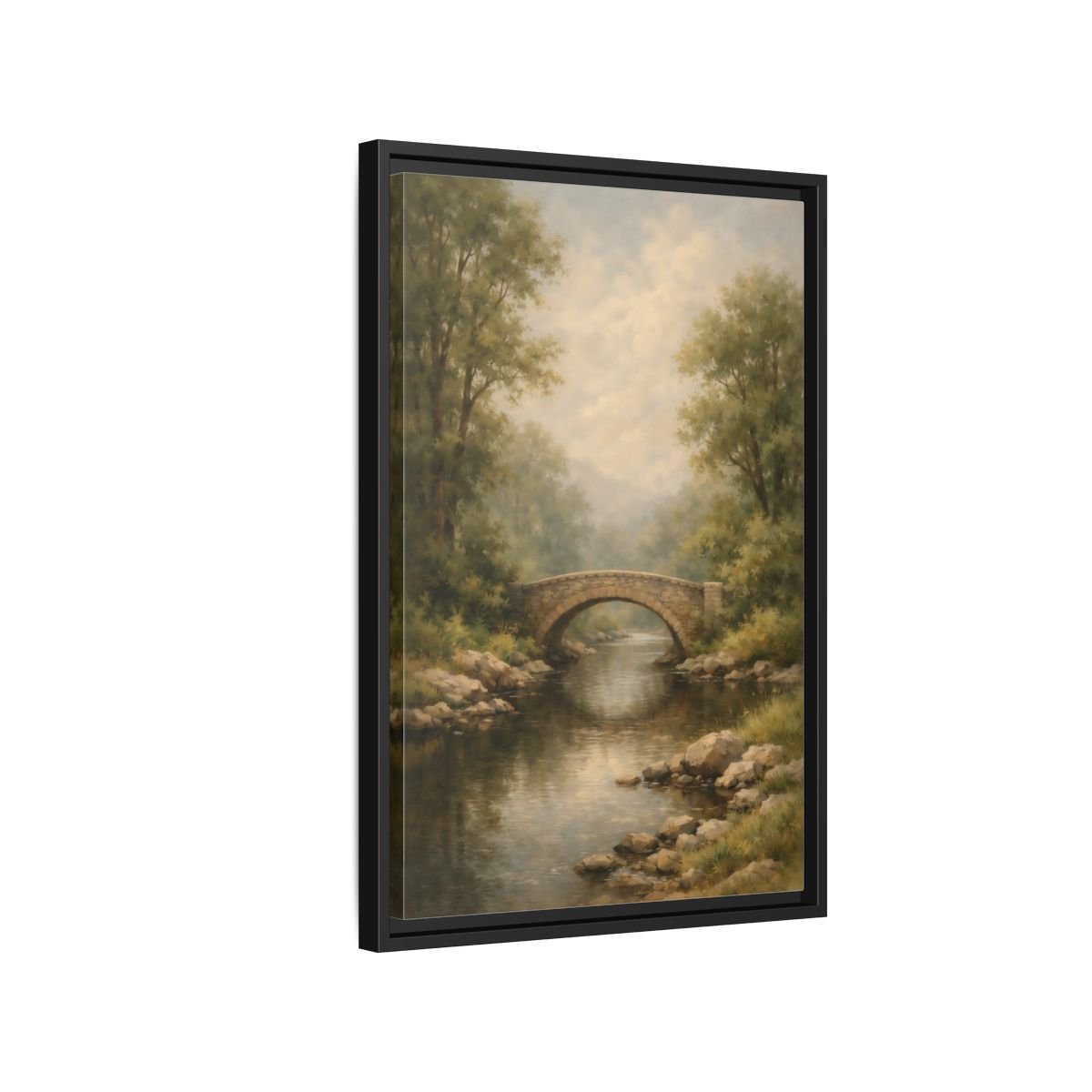 Nature Stone Bridge Misty - Framed Canvas Wall Art Print - YesArtYes