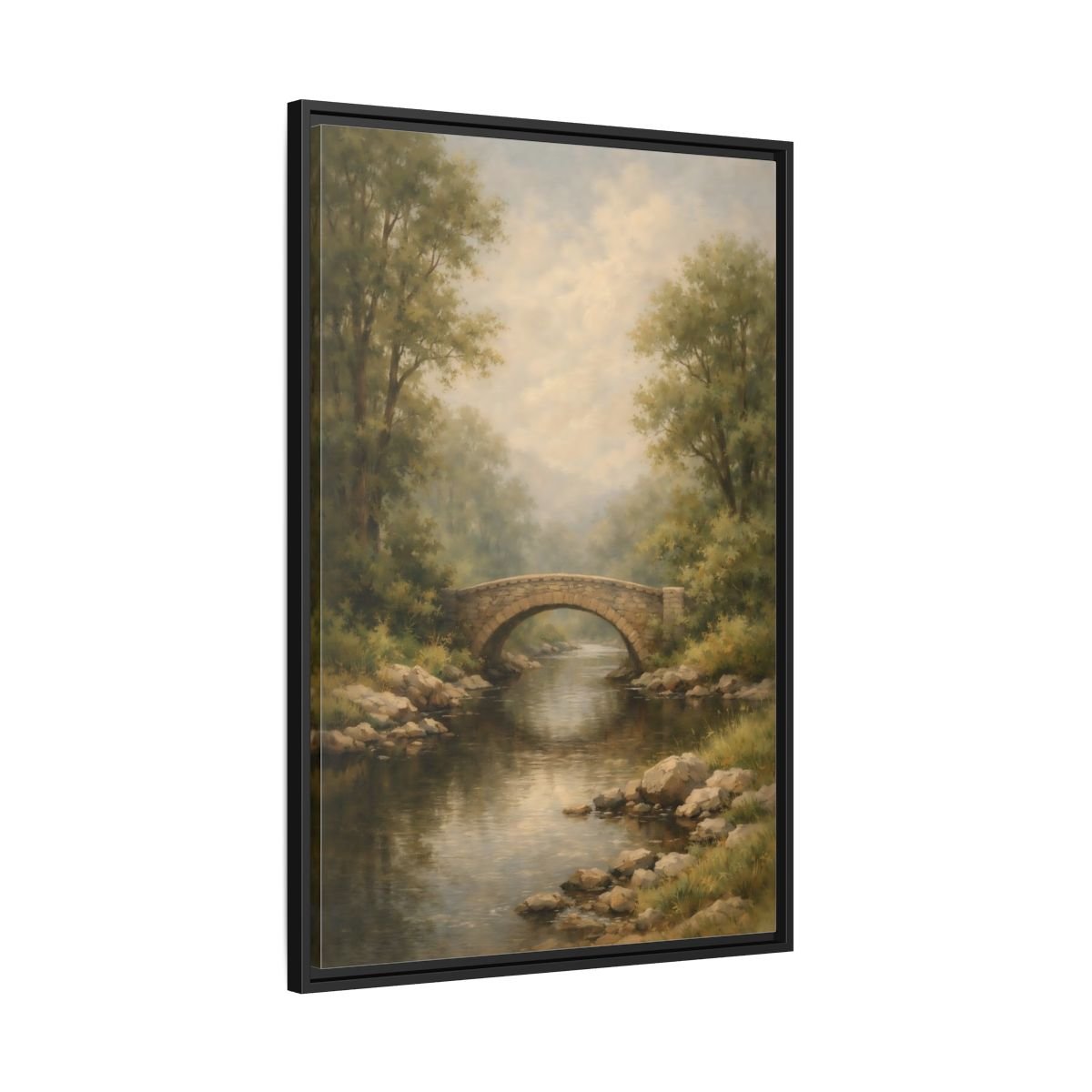 Nature Stone Bridge Misty - Framed Canvas Wall Art Print - YesArtYes