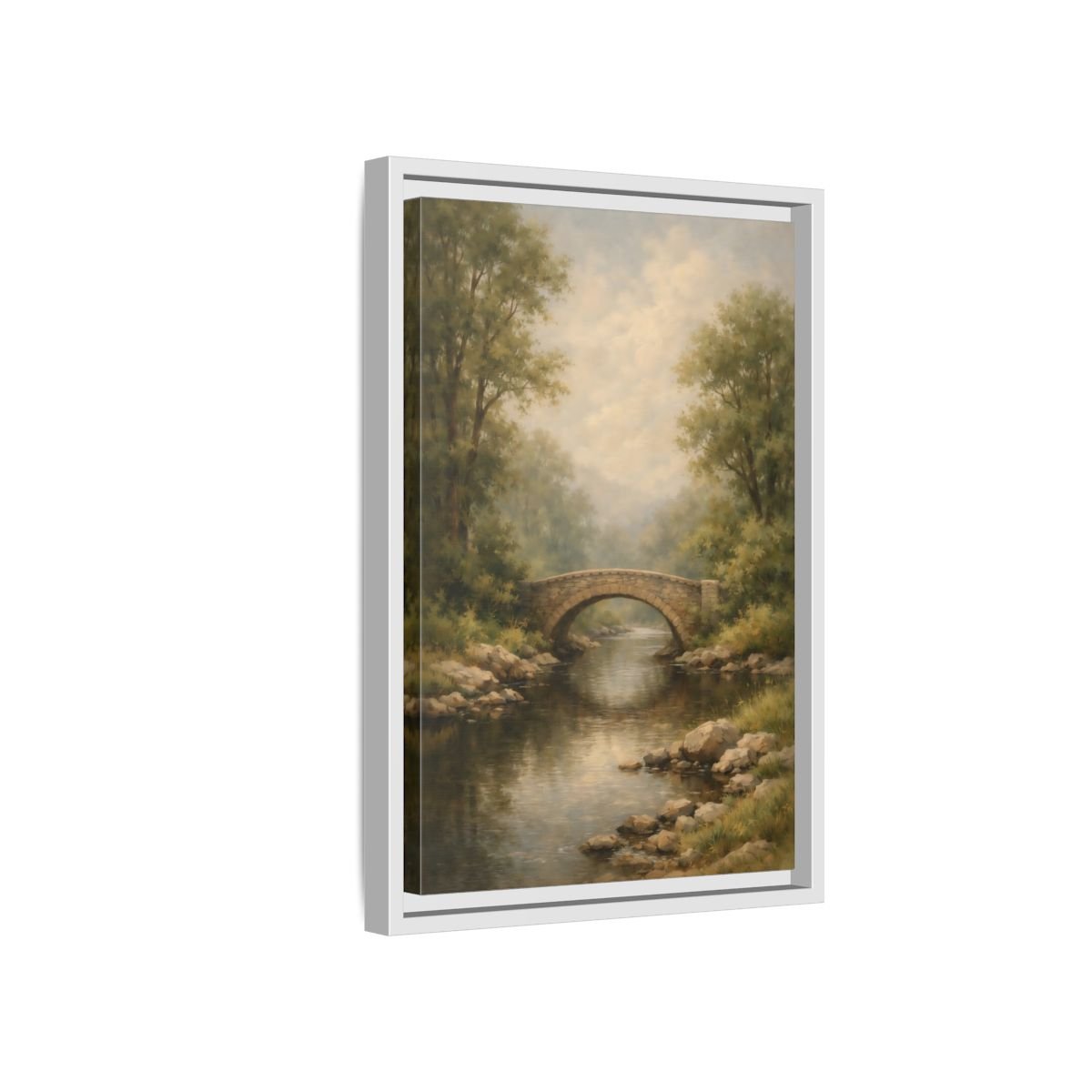 Nature Stone Bridge Misty - Framed Canvas Wall Art Print - YesArtYes