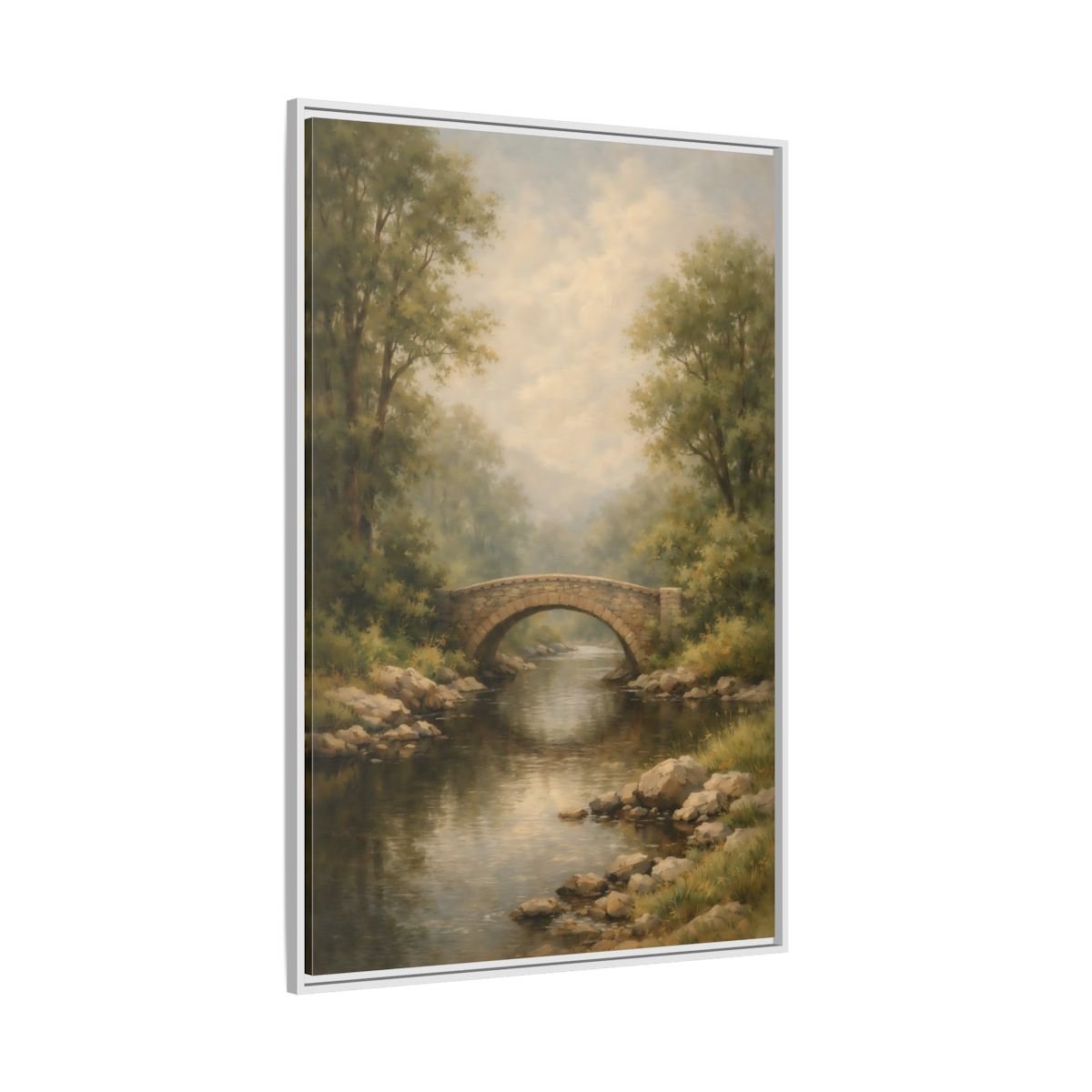 Nature Stone Bridge Misty - Framed Canvas Wall Art Print - YesArtYes