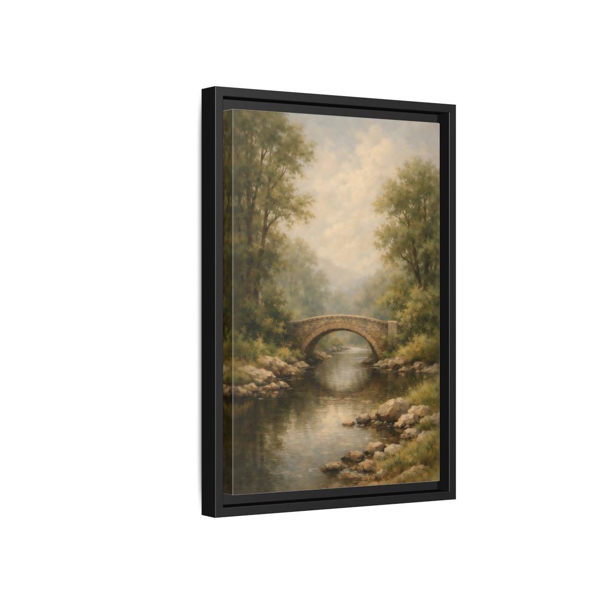 Nature Stone Bridge Misty - Framed Canvas Wall Art Print - YesArtYes