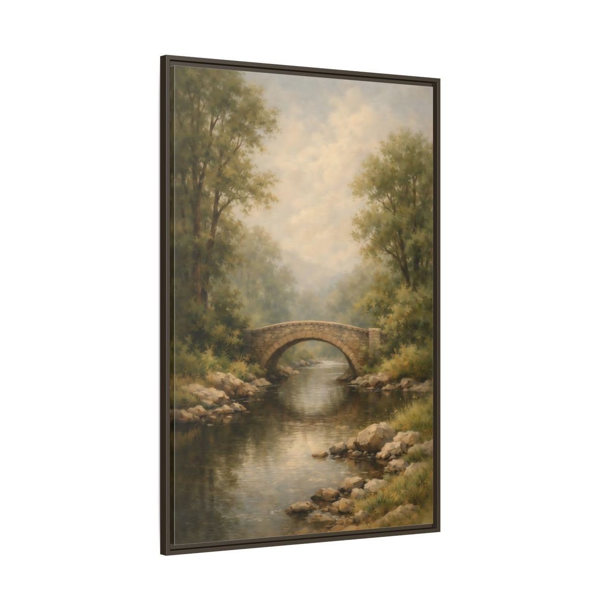 Nature Stone Bridge Misty - Framed Canvas Wall Art Print - YesArtYes