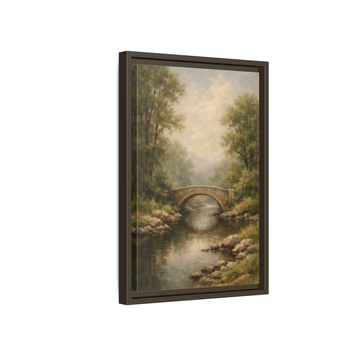 Nature Stone Bridge Misty - Framed Canvas Wall Art Print - YesArtYes