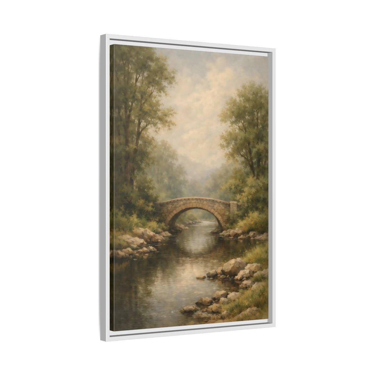 Nature Stone Bridge Misty - Framed Canvas Wall Art Print - YesArtYes