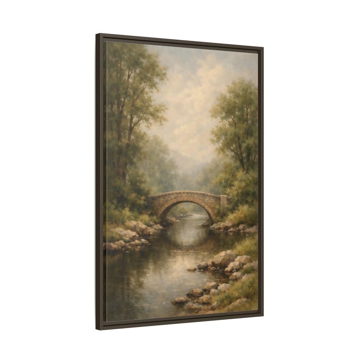 Nature Stone Bridge Misty - Framed Canvas Wall Art Print - YesArtYes