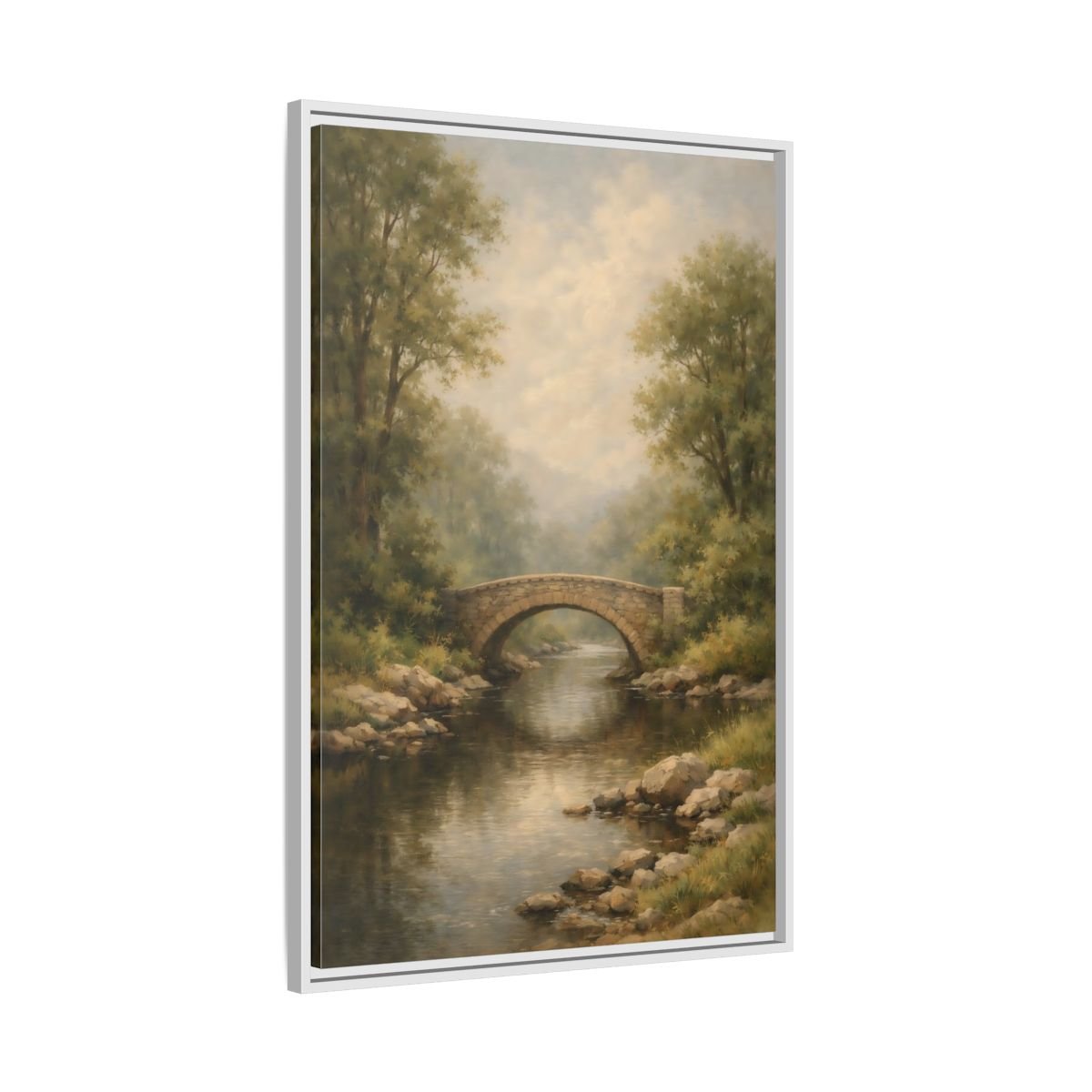 Nature Stone Bridge Misty - Framed Canvas Wall Art Print - YesArtYes