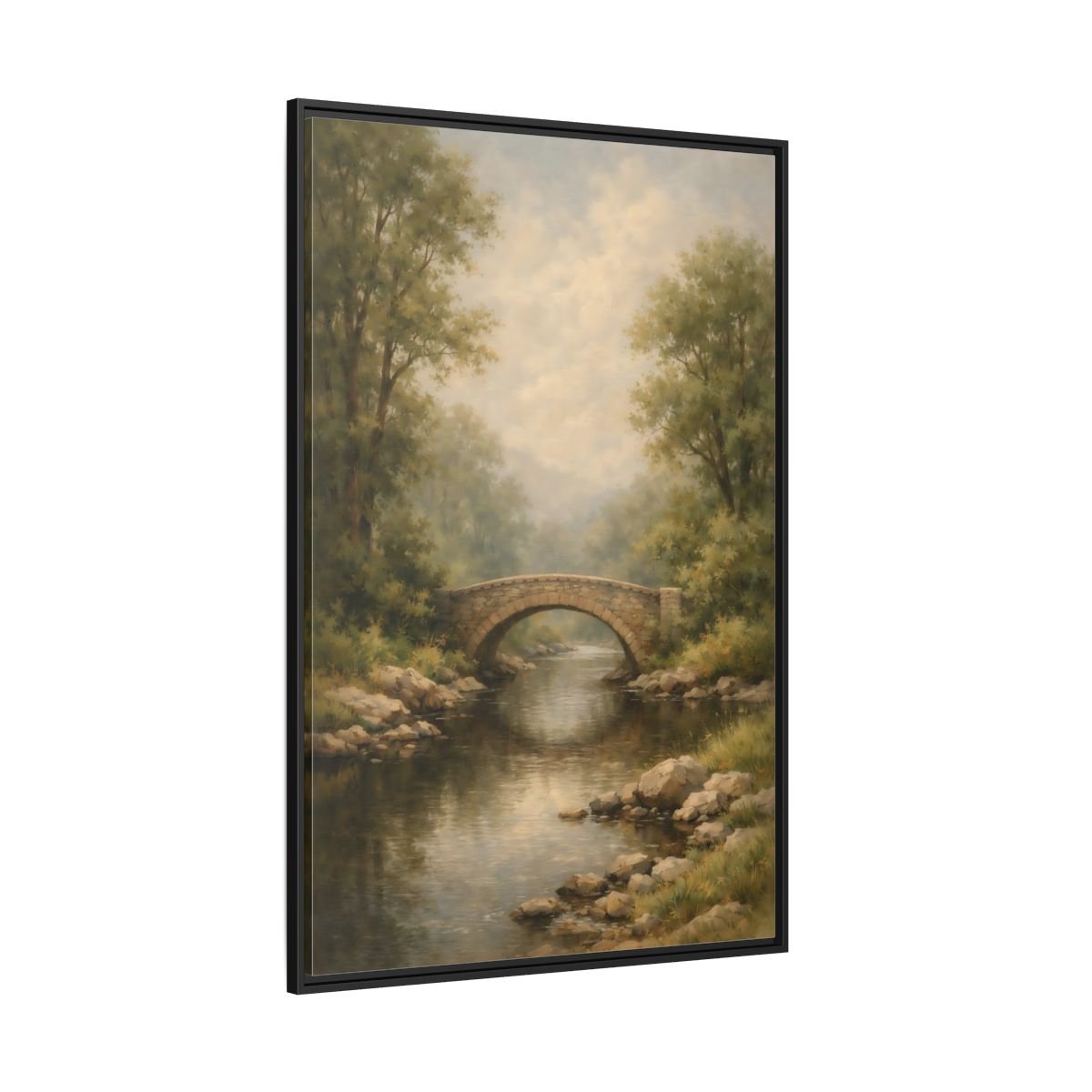 Nature Stone Bridge Misty - Framed Canvas Wall Art Print - YesArtYes