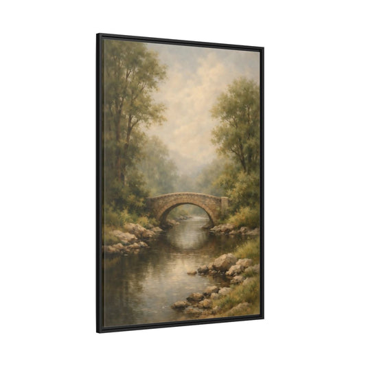 Nature Stone Bridge Misty - Framed Canvas Wall Art Print - YesArtYes