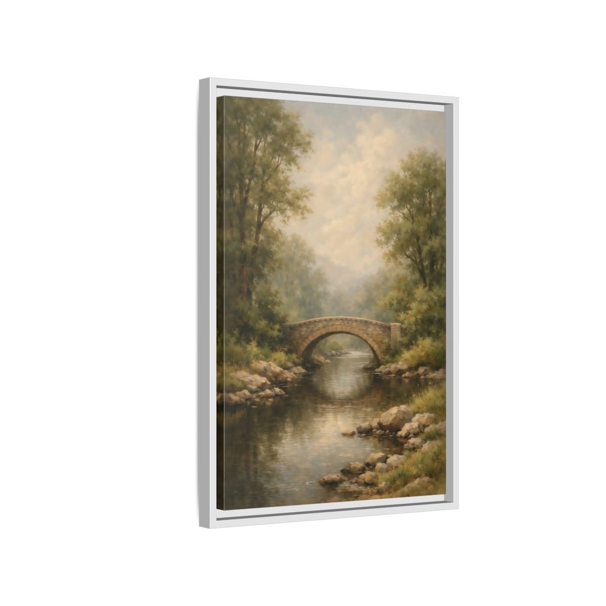Nature Stone Bridge Misty - Framed Canvas Wall Art Print - YesArtYes
