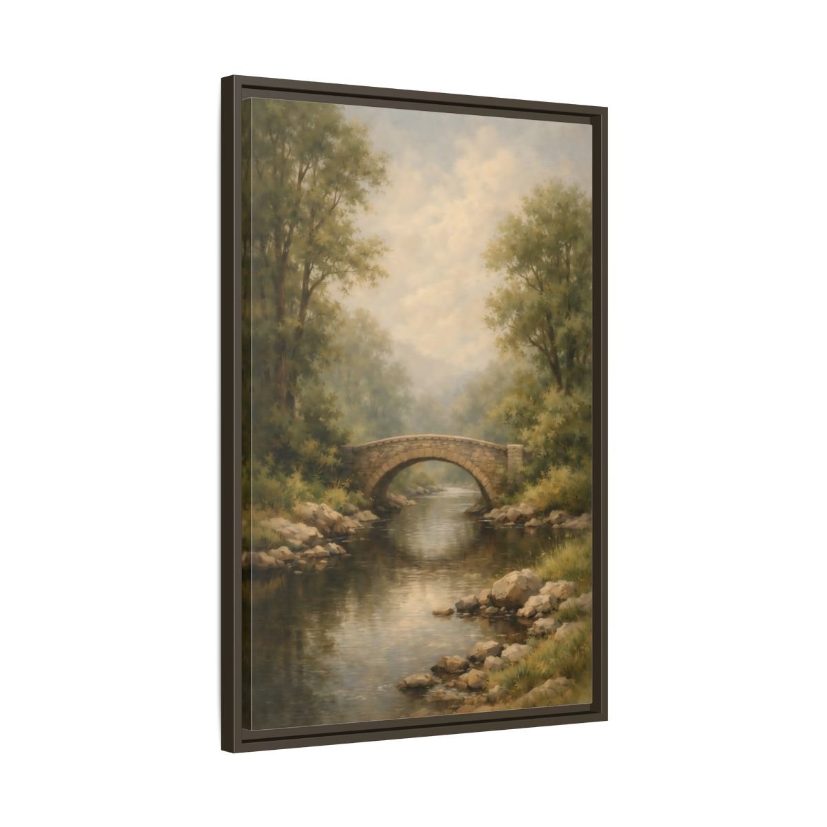 Nature Stone Bridge Misty - Framed Canvas Wall Art Print - YesArtYes